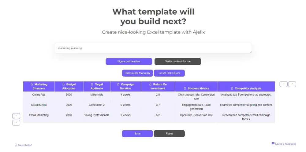 excel template builder and generator by ajelix screenshot from portal