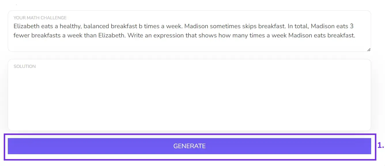 Click generate to get a math solution from AI, screenshot from website