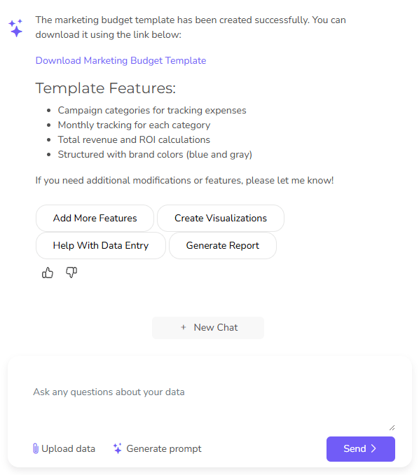AI Excel Spreadsheet Generator creates the first excel template