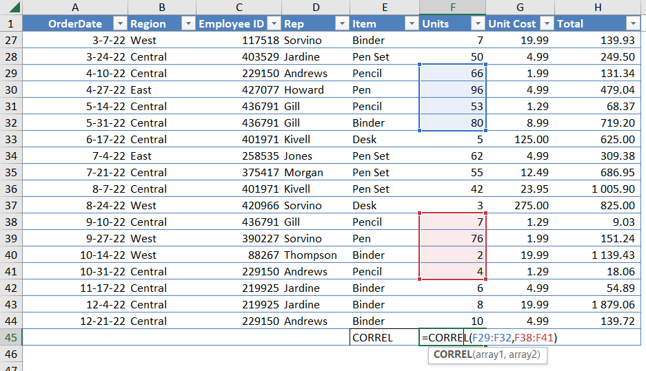CORREL function MS Excel - Ajelix Excel Formulas and Functions - Excel Formula Cheat Sheet