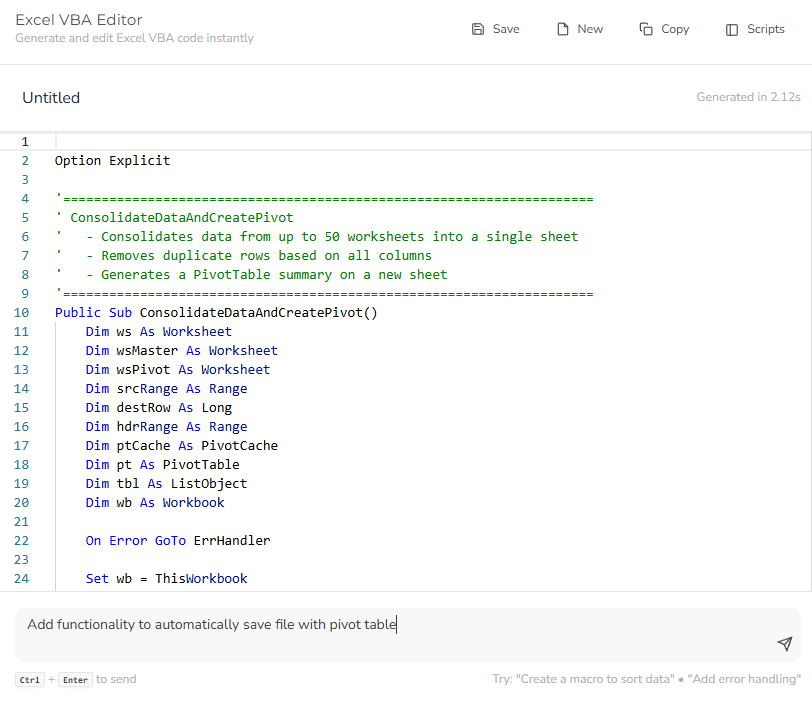 generated code can be improved ask ai to add code or make edits