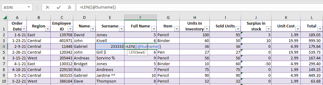 LEN function MS Excel - excel formulas explained bonus example - len function example - ajelix