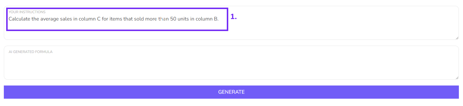 Write a prompt for AI formula screenshot with steps from tool