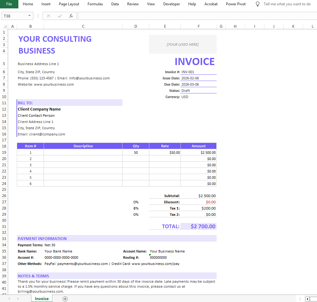 invoice template generated with agentic ai excel 
