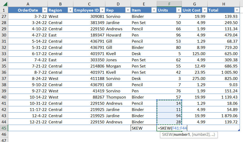 SKEW Function MS Excel - Ajelix Excel Formulas Cheat Sheet
