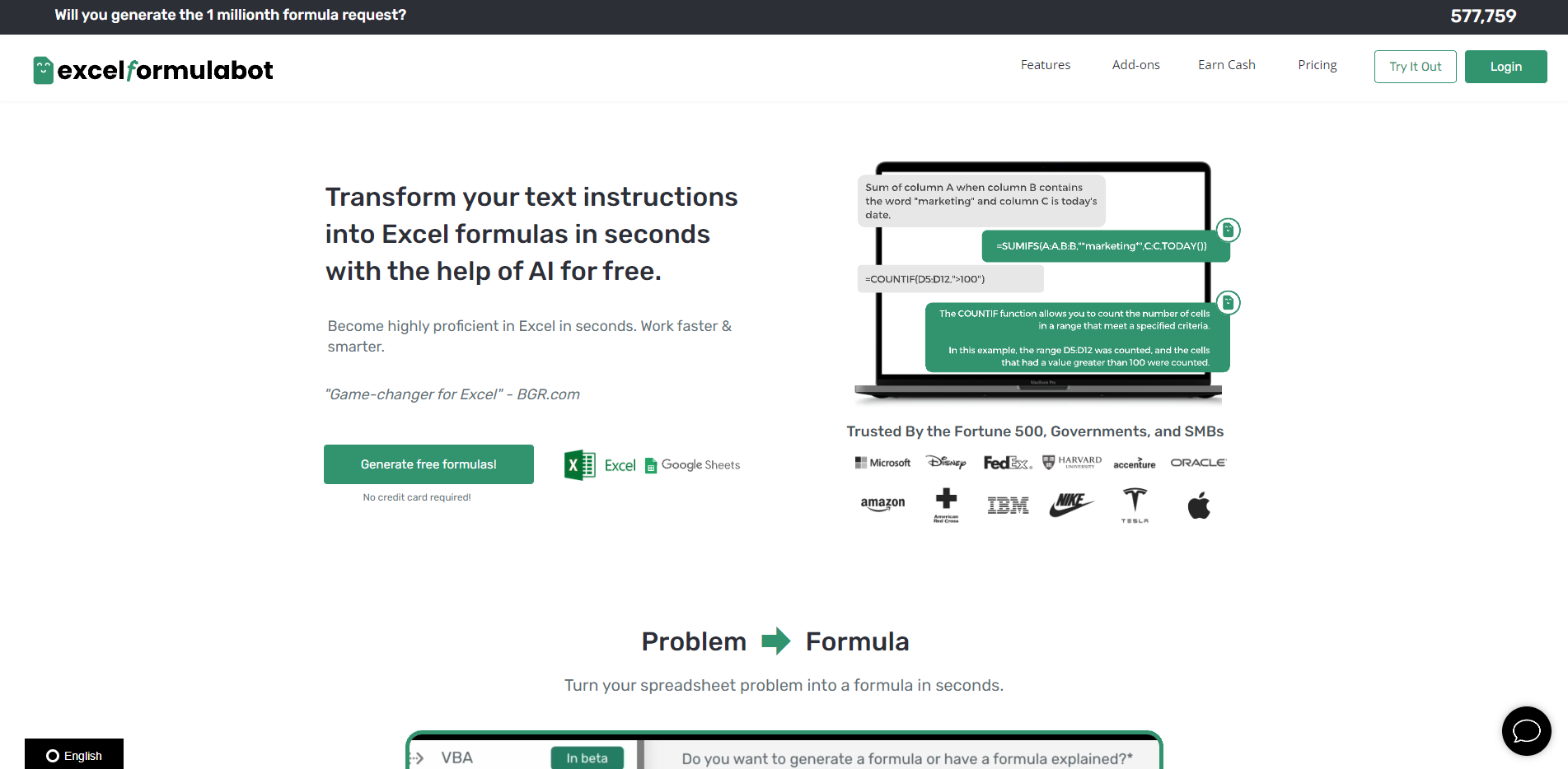 Excel Formula Bot homepage - alternatives