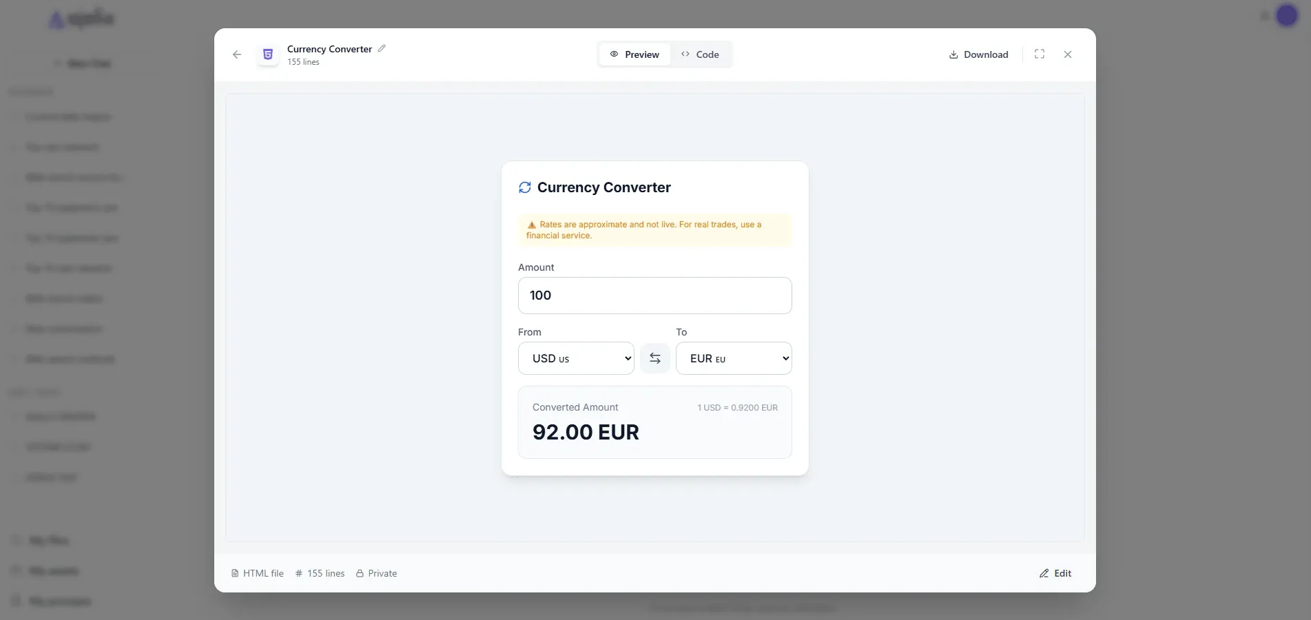 generated Ai app from ai chat as an asset 