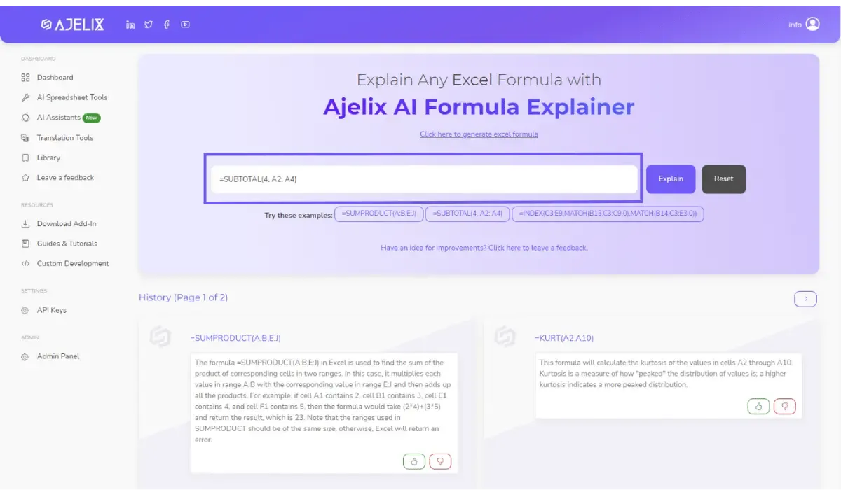 Formula explainer - example ajelix
