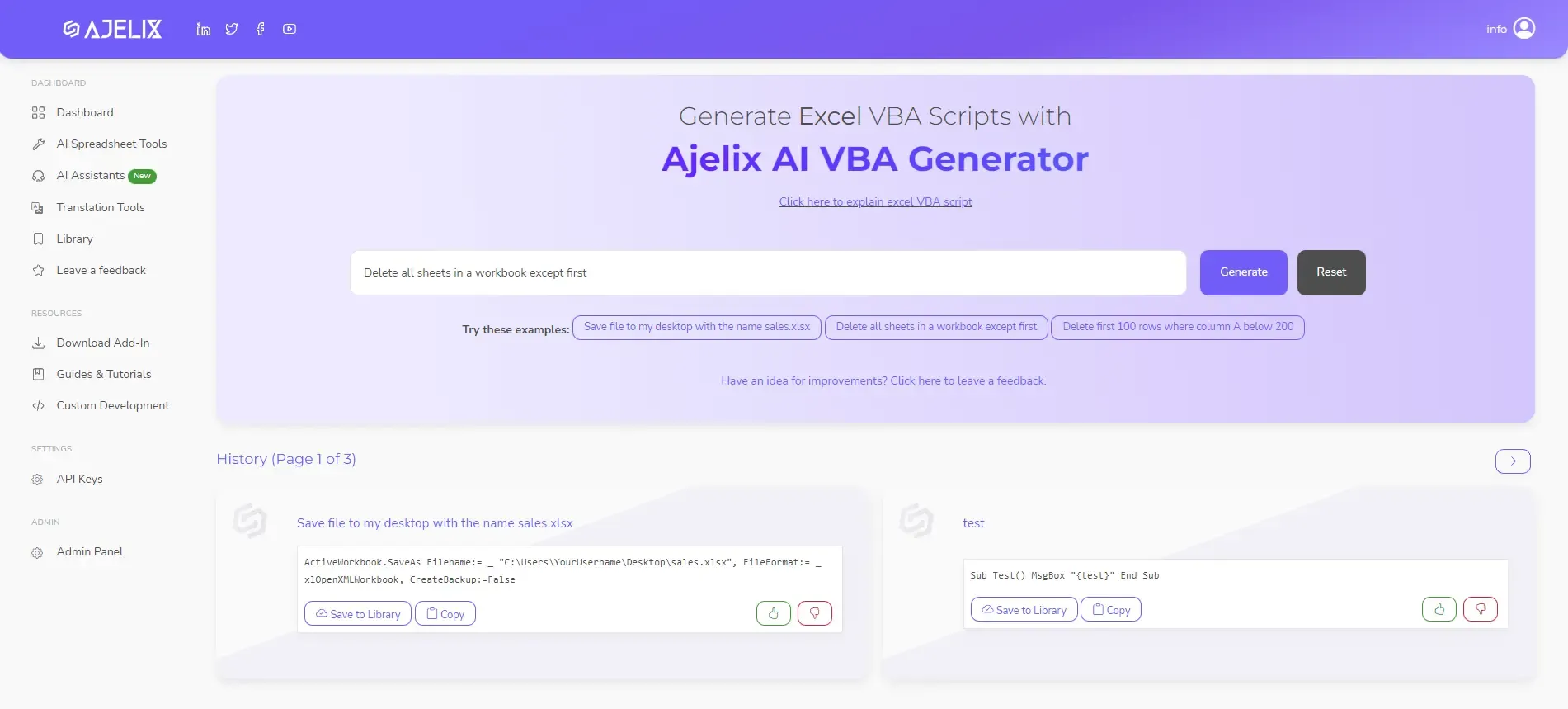 VBA generator - screenshot