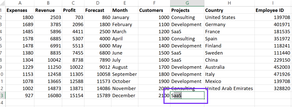 Screenshot from Excel on how flash fill works