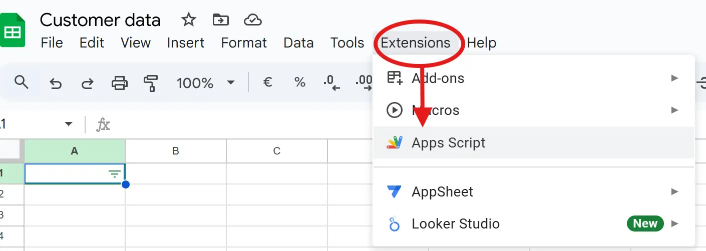 Guide for creating Google Apps Script in Google Sheets