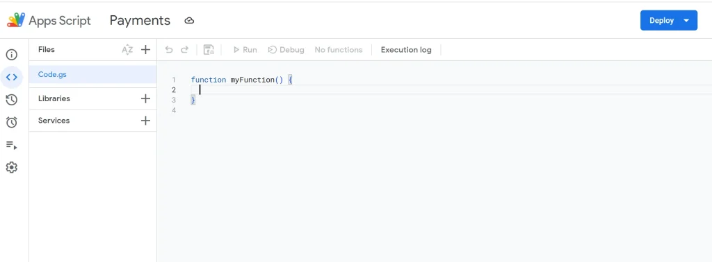 Screenshot of Google Apps Script Scripting Platform