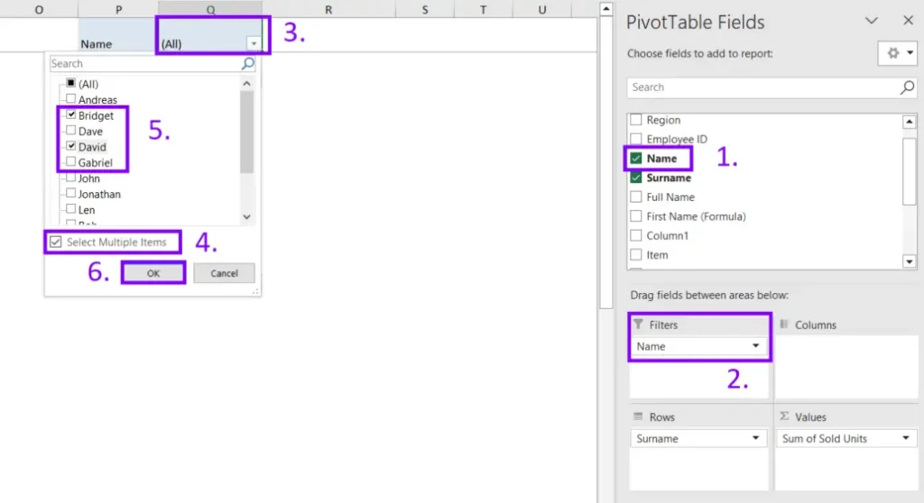 Filter data for pivot tables in excel