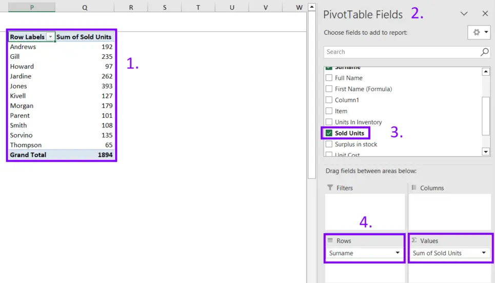 Step 4 - set up your pivot table