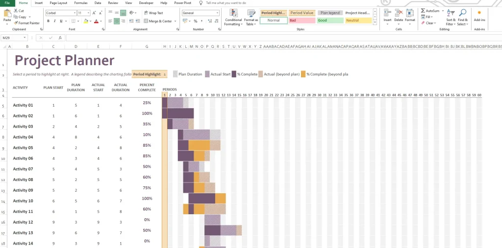 Excel template example from Microsoft Excel screenshot with Gantt template