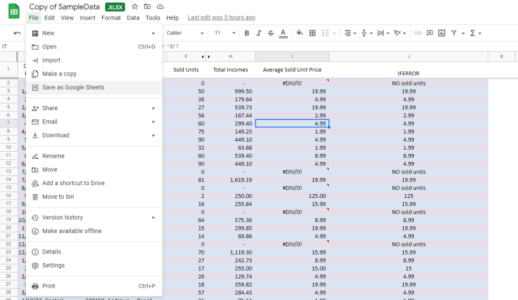 Save excel file as google sheets doc