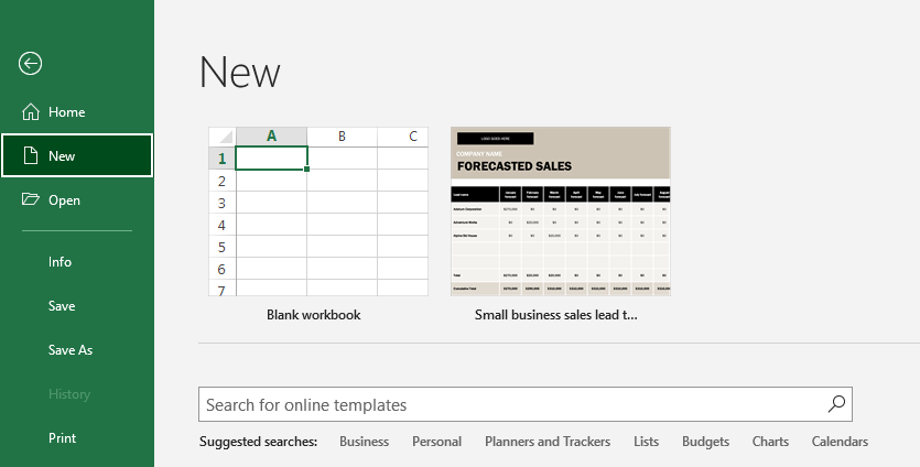 Use your saved Excel template - screenshot from excel
