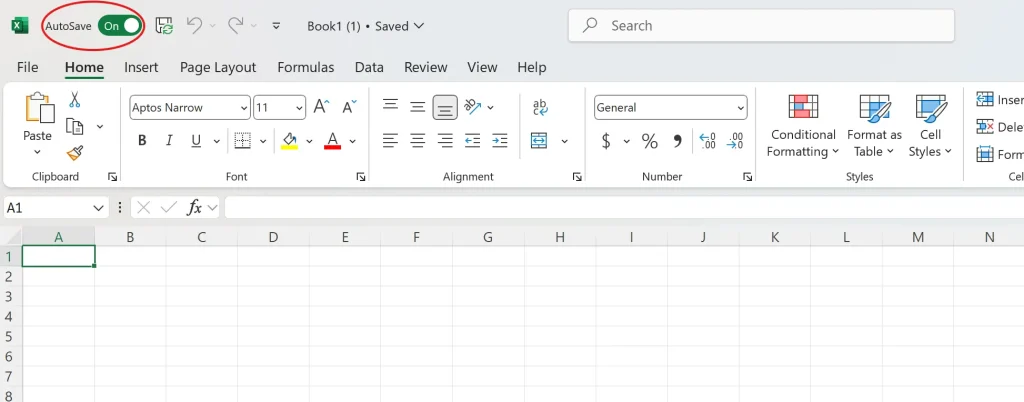 Screenshot of Enabling Auto Save Function in Microsoft Excel