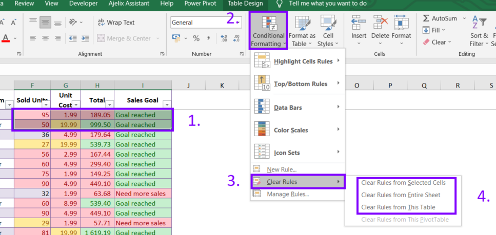clear rules from home tab in excel guide