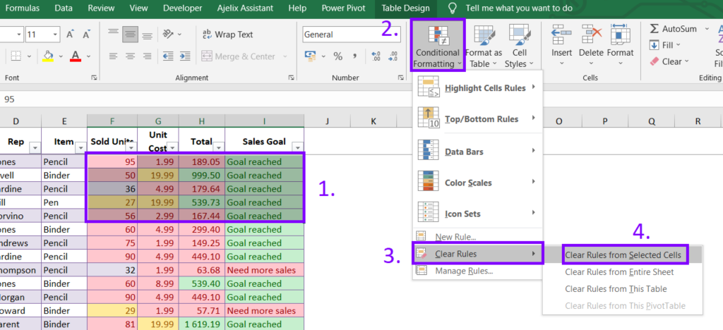 How to remove conditional formatting in excel