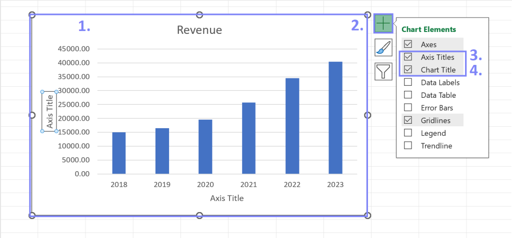 How to add axis title and chart title in excel chart