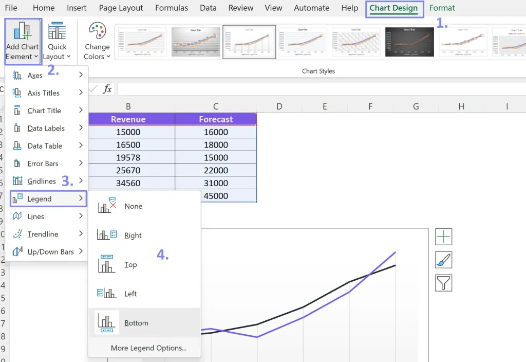 How to change legend position in the chart - excel