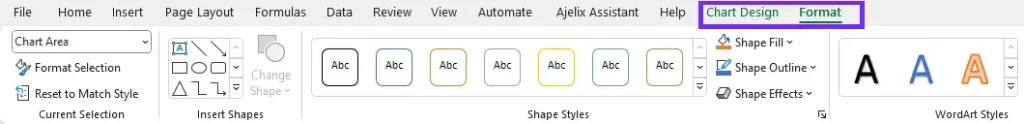 activate the chart to access chart settings - how to change data series