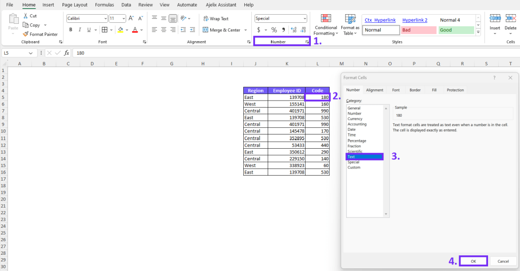 Change cell format tot text to add zeros in the beginning