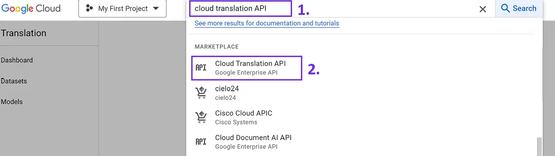 Get Google Translate API key