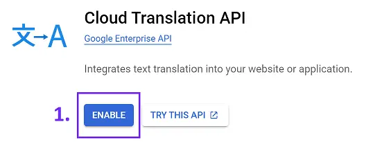 Get Google Translate api key - enable cloud translations