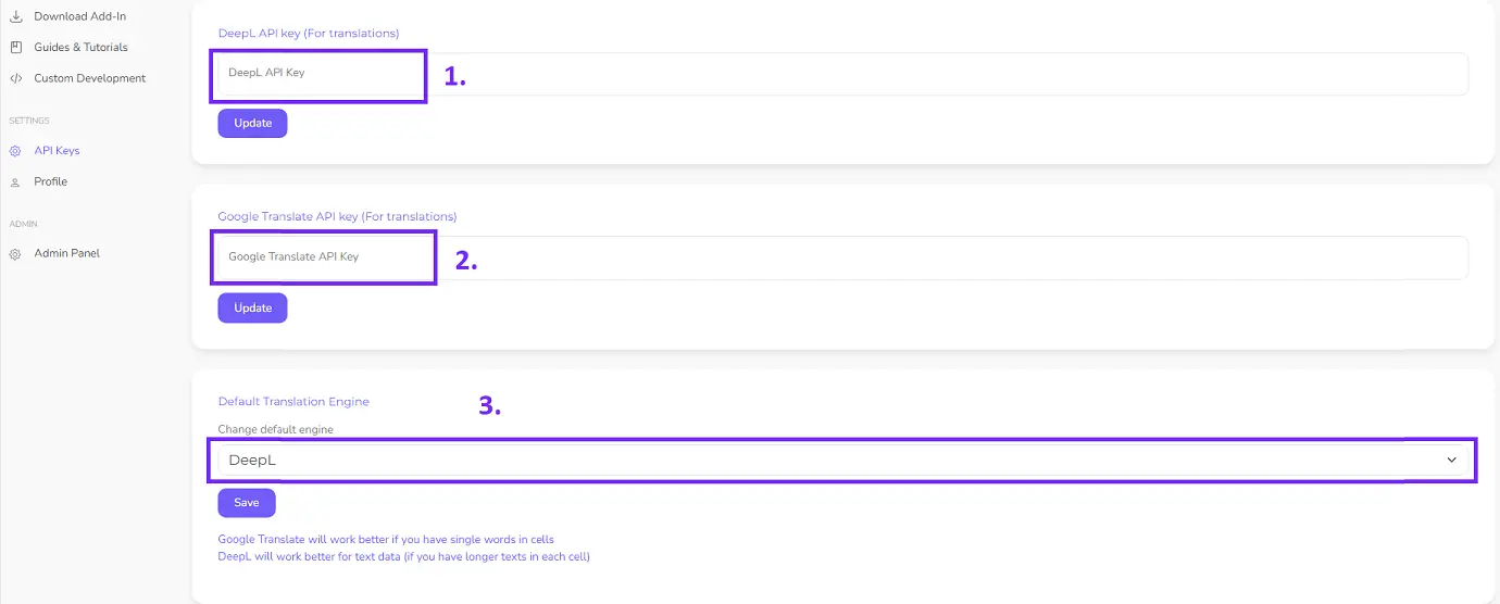 Insert API key in you account