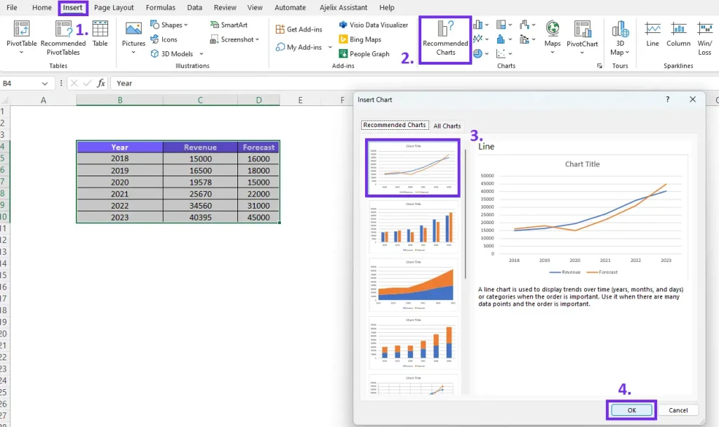 Insert the chart in excel