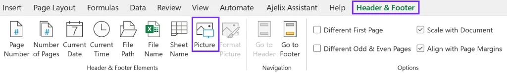Insert picture in excel header