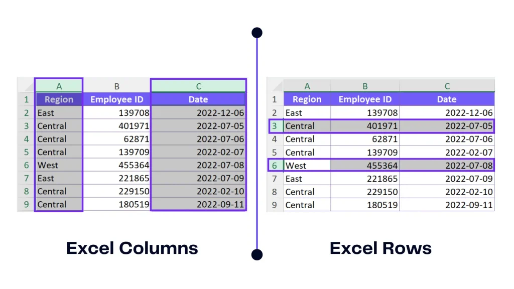 Difference between excel rows and excel columns - infographic
