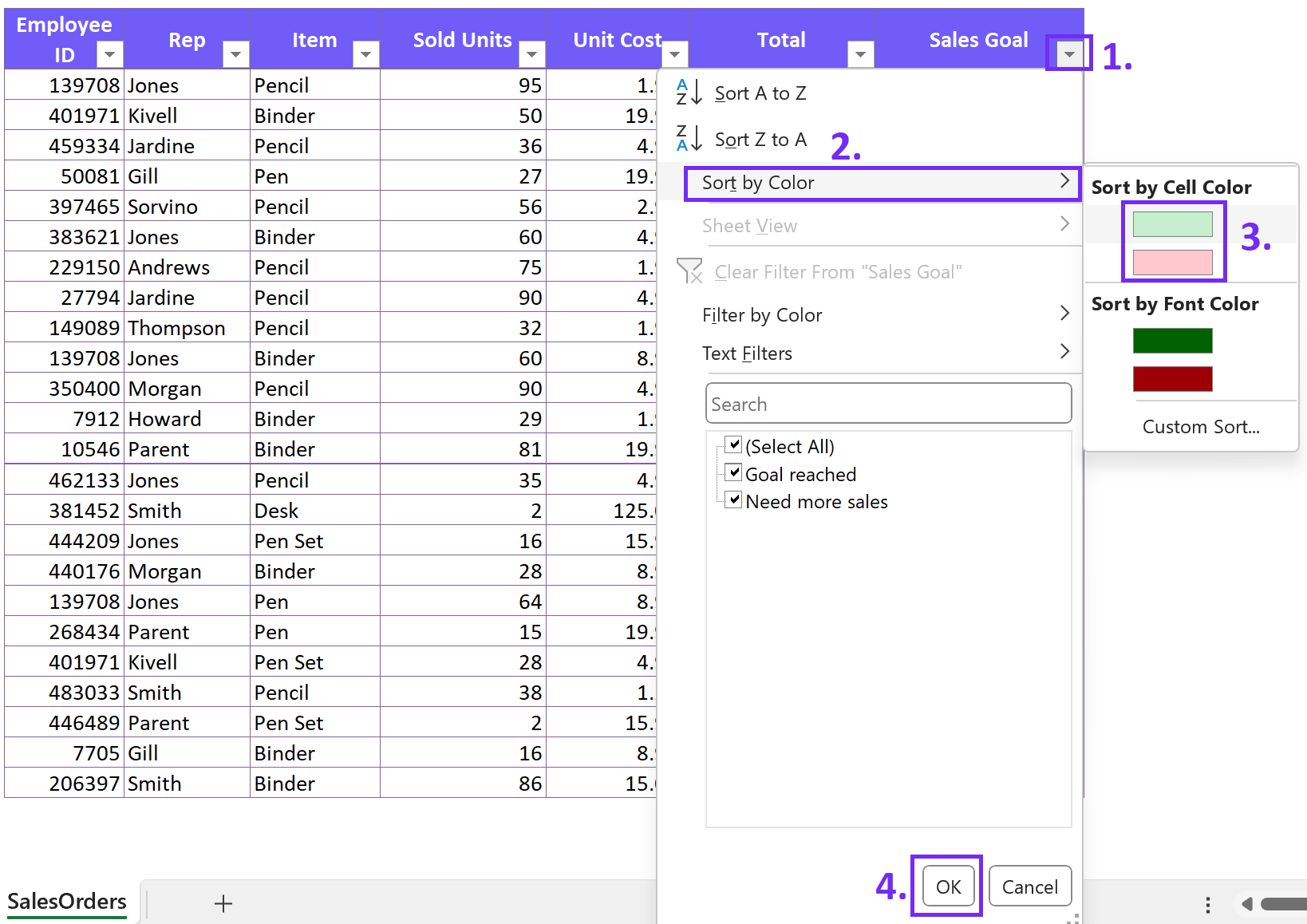 Step by step guide to start filtering by color in excel - full guide - excel screenshot