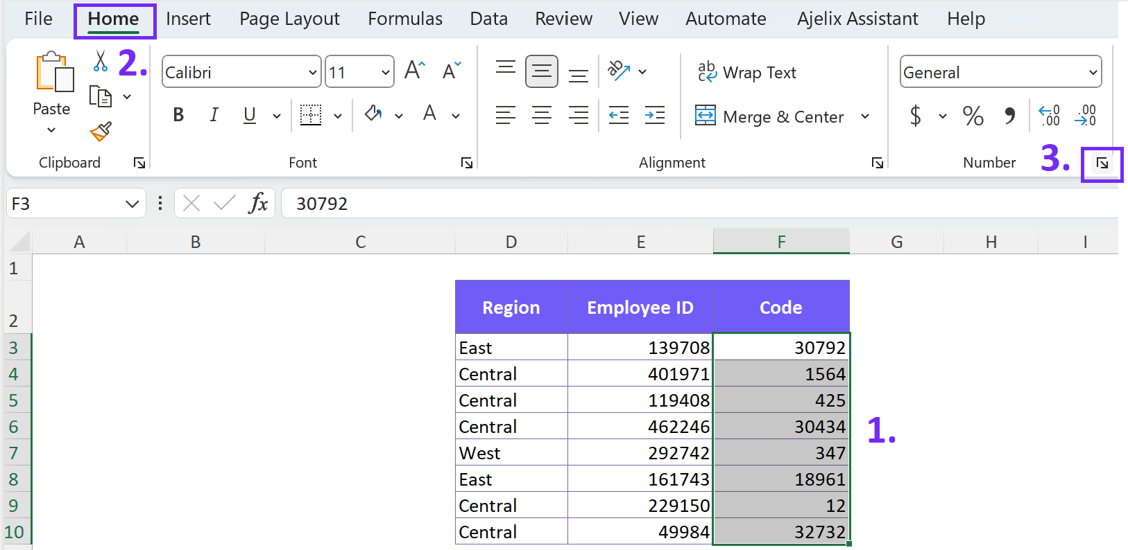 Click on number in excel tab to open format cells tab
