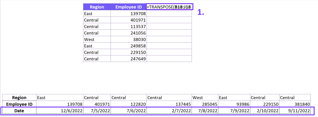 Excel transpose formula to convert row into column