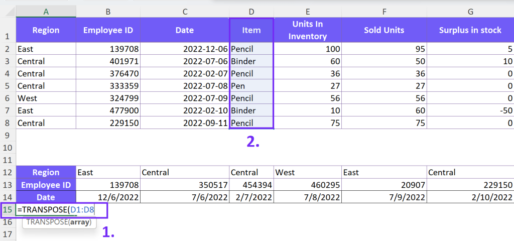 Transpose function in excel to move column or row - ajelix guide