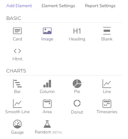 Ajelix BI report building from a list of elements screenshot form ajelix dashboard