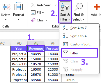 Filter your data in Excel screenshot
