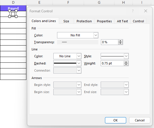 Format controls for checkbox