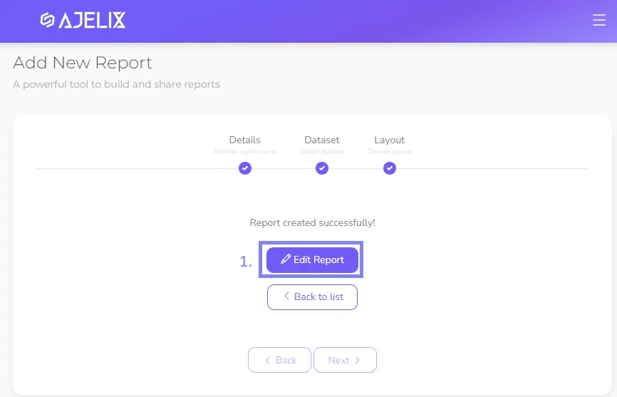 Last step on creating report - click edit report to access report editing