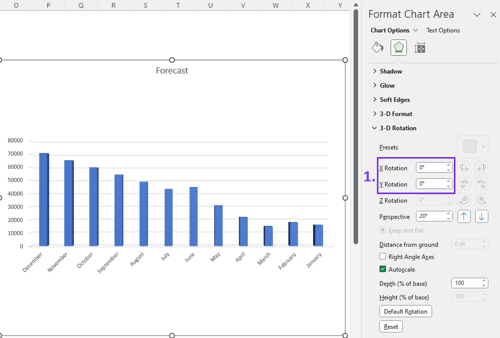 How to rotate 3d bar chart in Excel - series option pick perspective - screenshot from Excel
