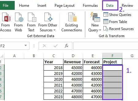 Step 2 - click data tab on excel ribbon