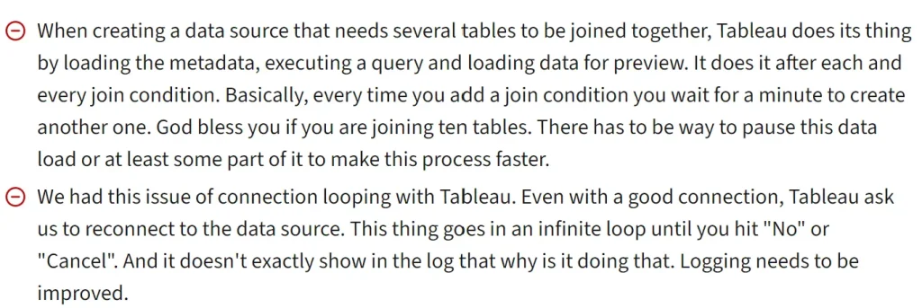 1. tableau con - data connection problems - pros and cons of tableau