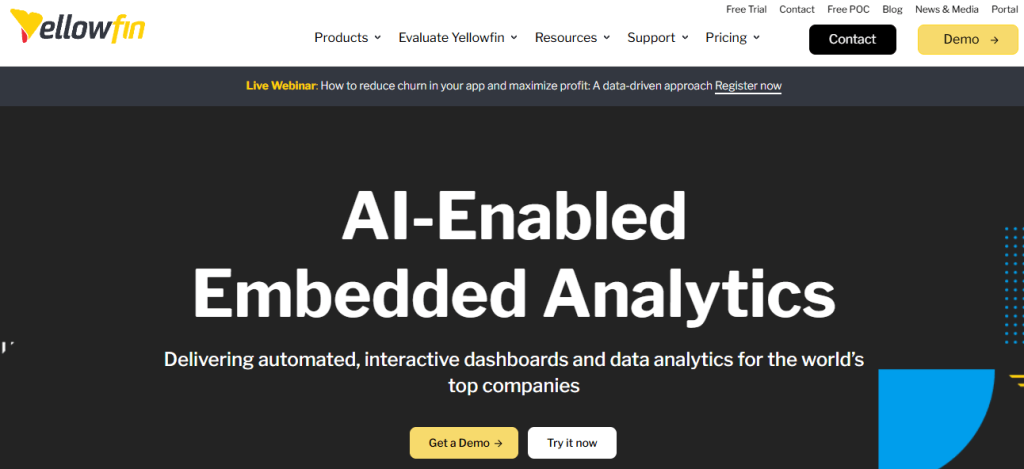 yellowfin BI homepage