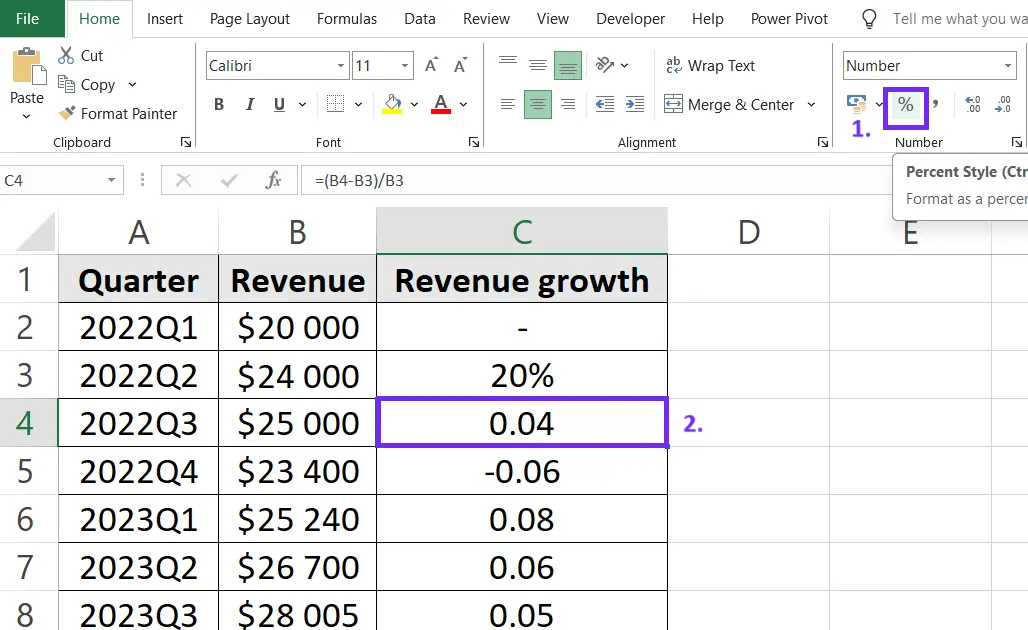 Format excel cell as percentage screenshot with steps