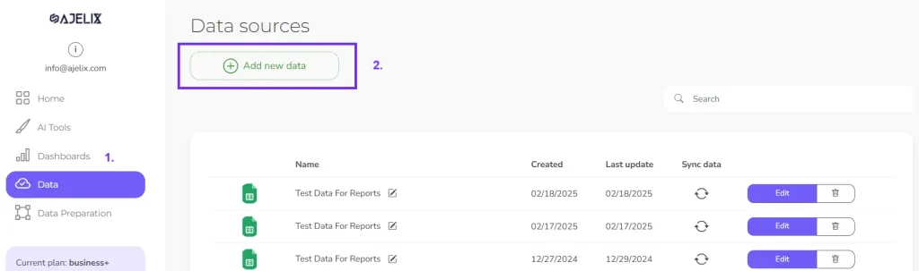 ajelix bi how to upload data source screenshot example