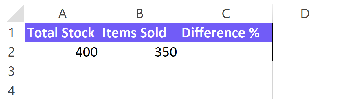 Excel example data formatting for percentage calculation screenshot