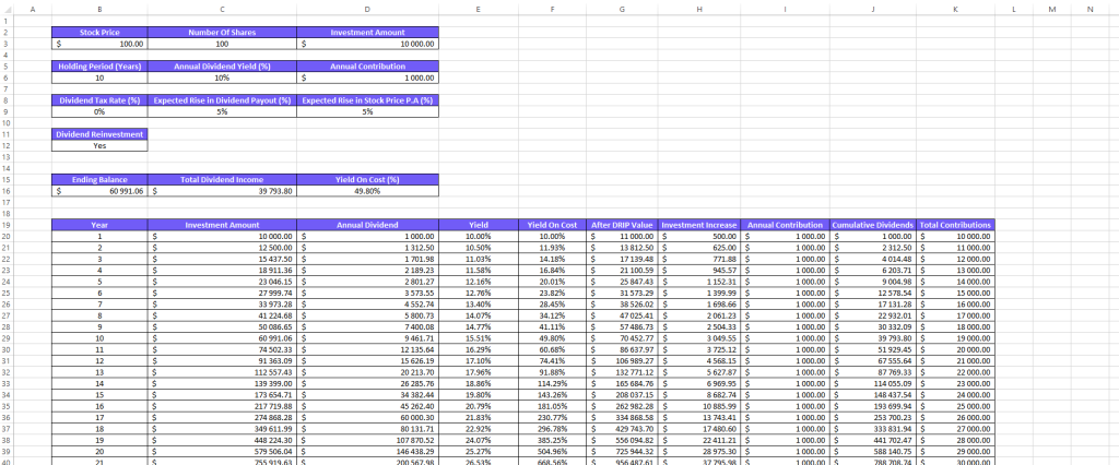 Dividend Calculator in Excel template screenshot